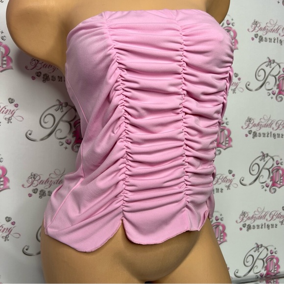 Venus tube top cinched Victorian bubble gum y2k strapless tank flowy retro - Picture 9 of 9